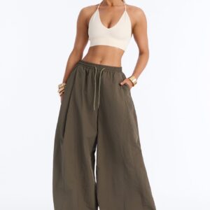 Static Energy Super Wide Leg Windbreaker Pant 33″ - Military Green