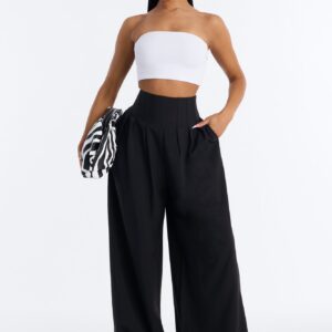 Talia High Rise Corset Waist Wide Leg Pant 33″ - Black