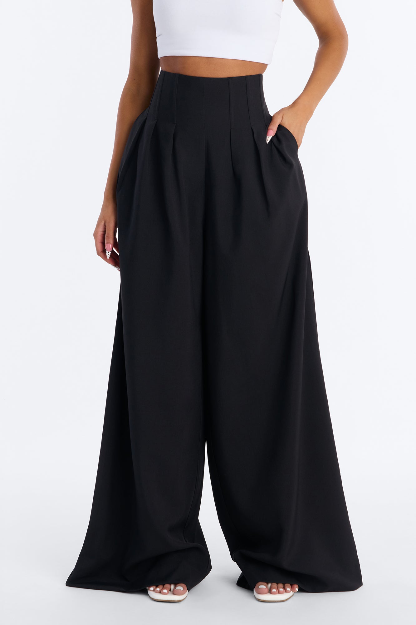 Talia High Rise Corset Waist Wide Leg Pant 33″ - Black - Image 2