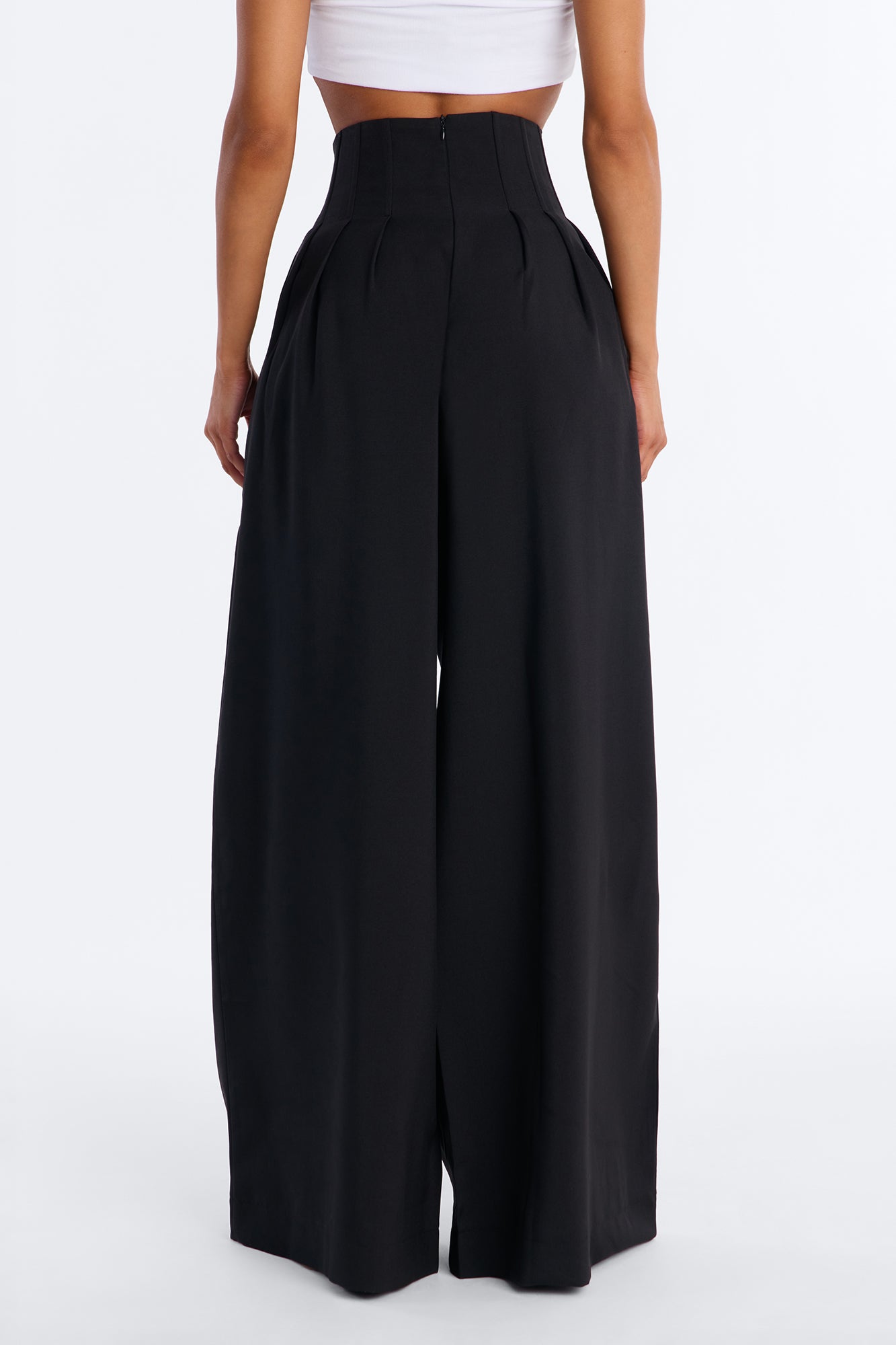 Talia High Rise Corset Waist Wide Leg Pant 33″ - Black - Image 4