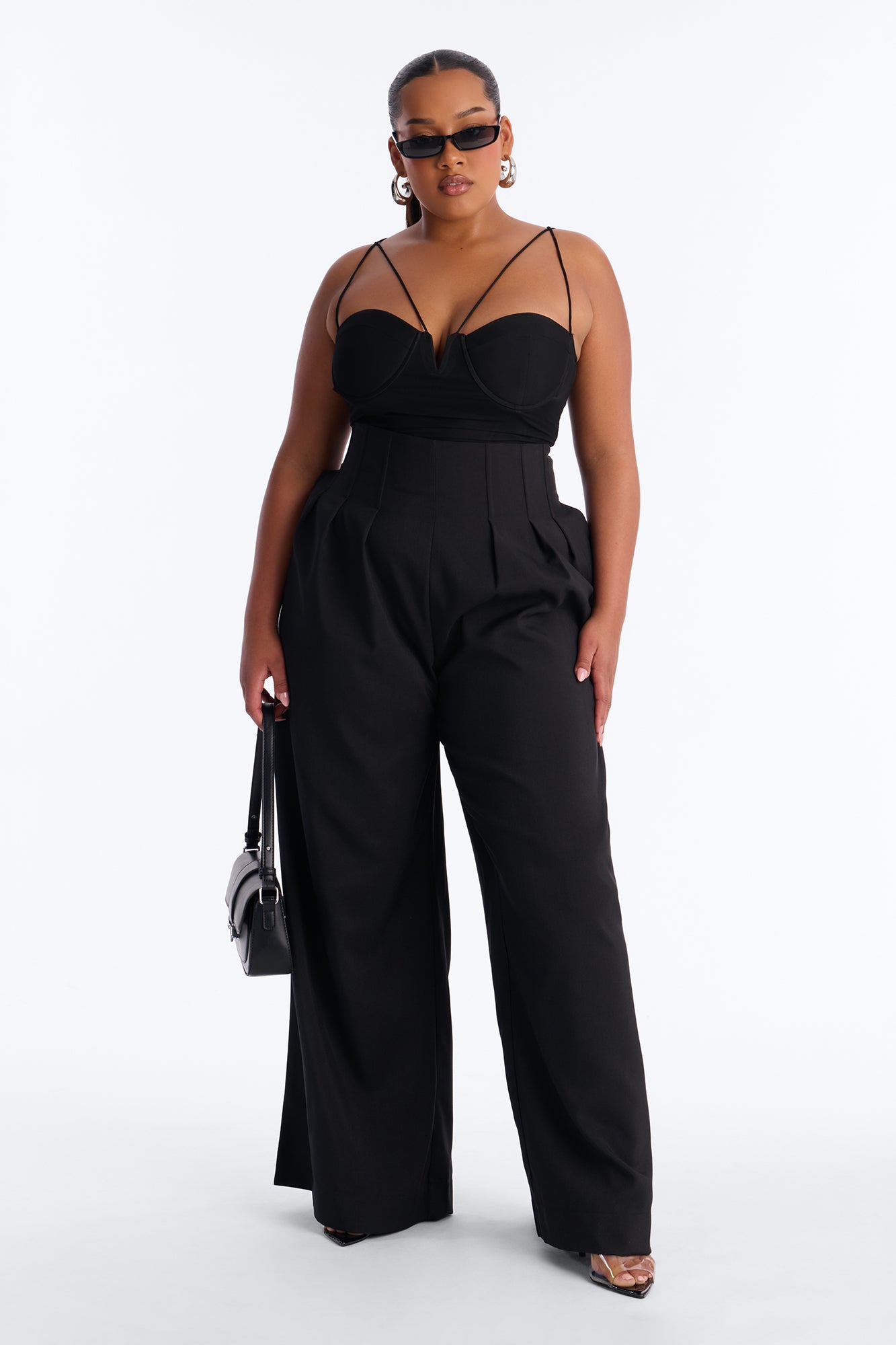 Talia High Rise Corset Waist Wide Leg Pant 33″ - Black - Image 5