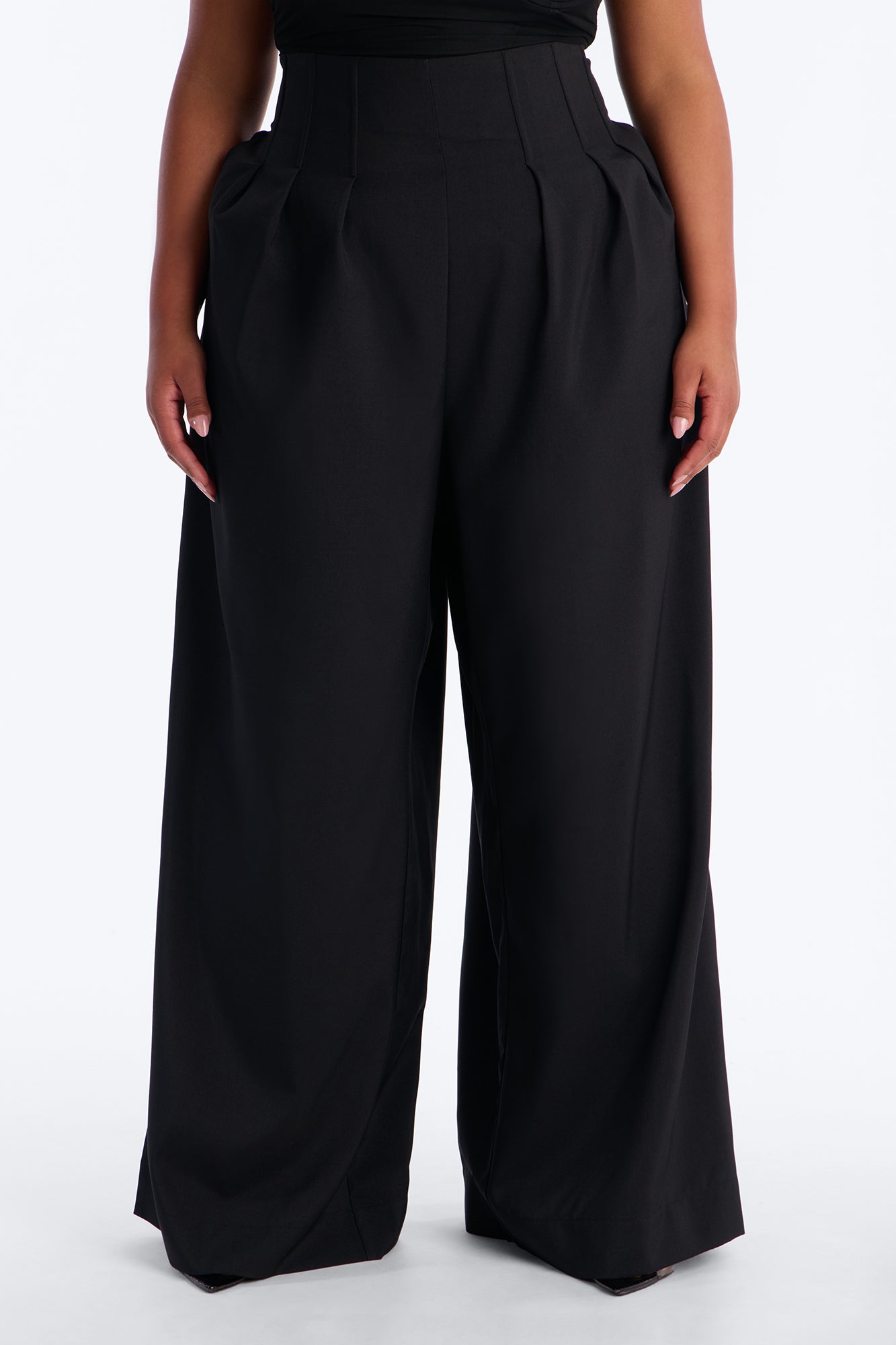 Talia High Rise Corset Waist Wide Leg Pant 33″ - Black - Image 6