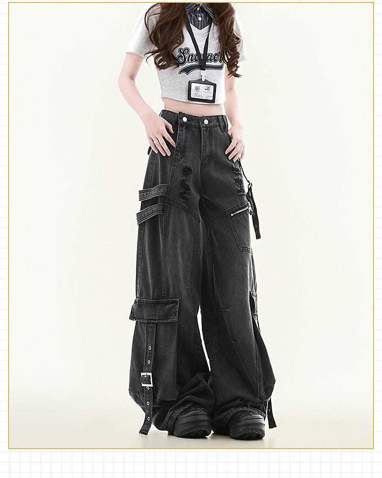 Women's Straight Loose Multi-pocket Cargo Jeans - Image 2