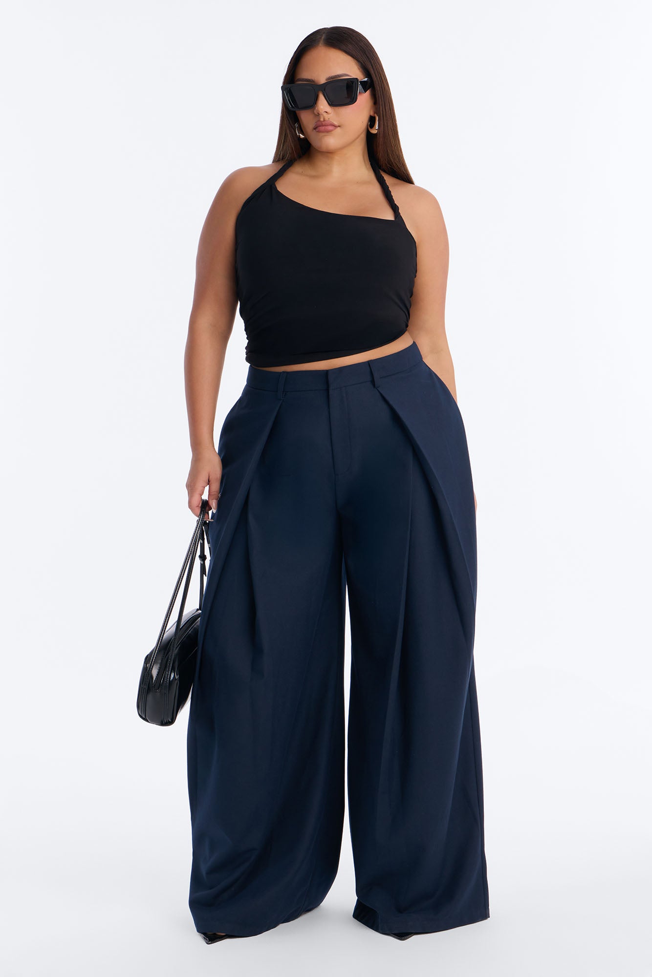 Executive Realness Pleated Wide Leg Trouser 33″ - Navy - Image 4