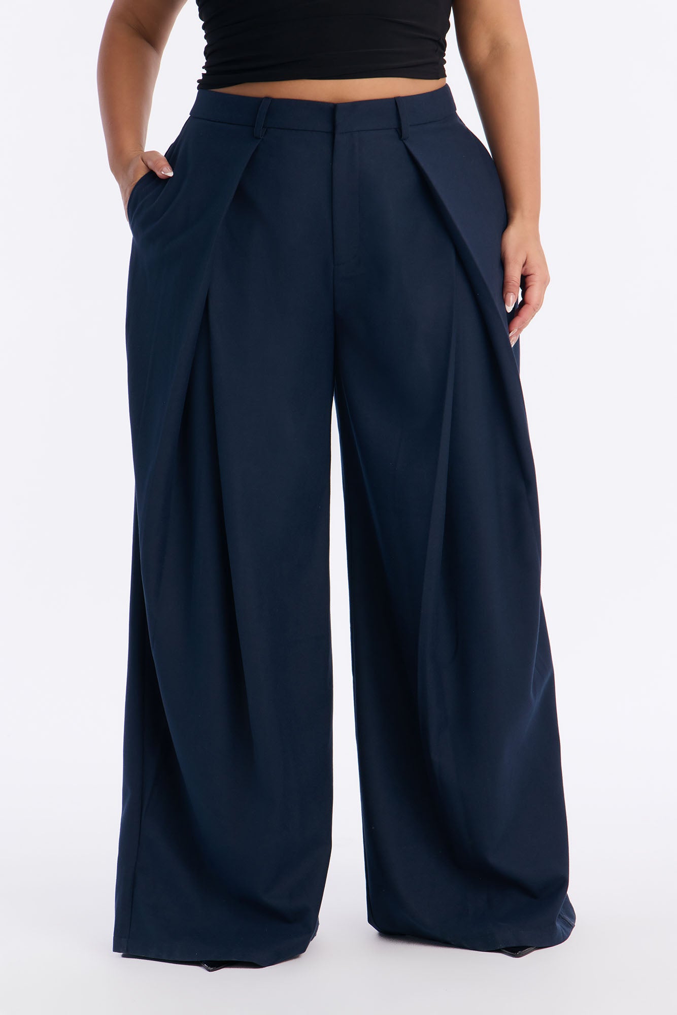 Executive Realness Pleated Wide Leg Trouser 33″ - Navy - Image 5