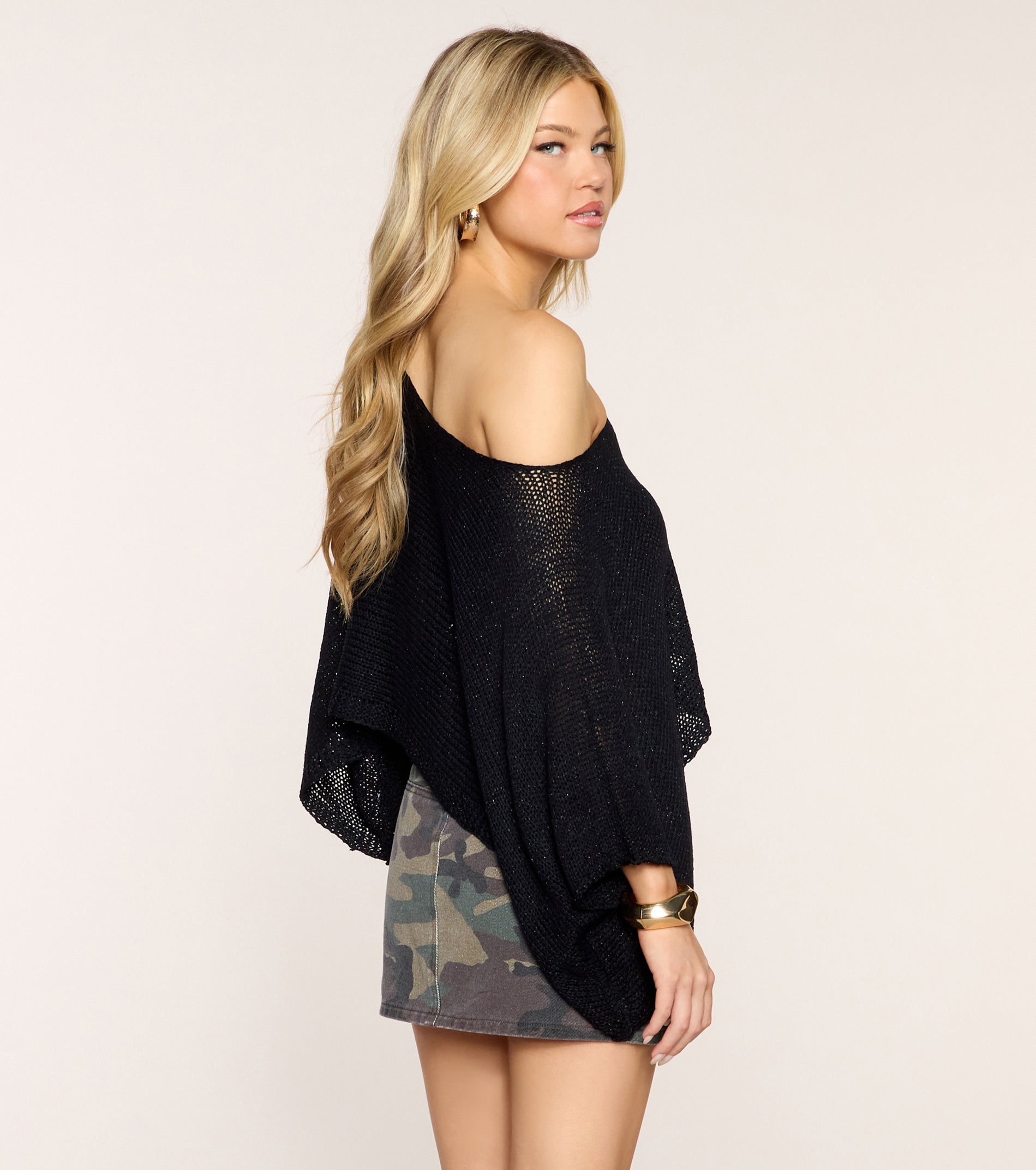 Sheer Shimmer Off-The-Shoulder Poncho - Image 4