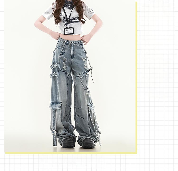 Women's Straight Loose Multi-pocket Cargo Jeans - Image 4