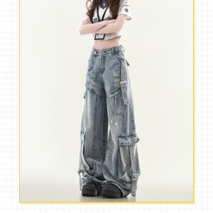 Women's Straight Loose Multi-pocket Cargo Jeans