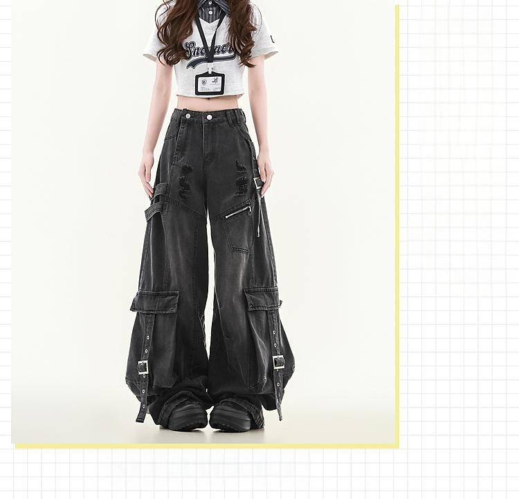Women's Straight Loose Multi-pocket Cargo Jeans - Image 3