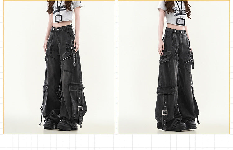 Women's Straight Loose Multi-pocket Cargo Jeans - Image 8