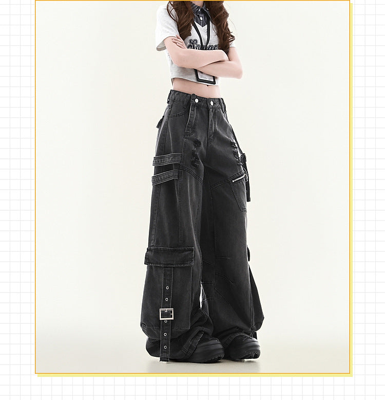 Women's Straight Loose Multi-pocket Cargo Jeans - Image 5
