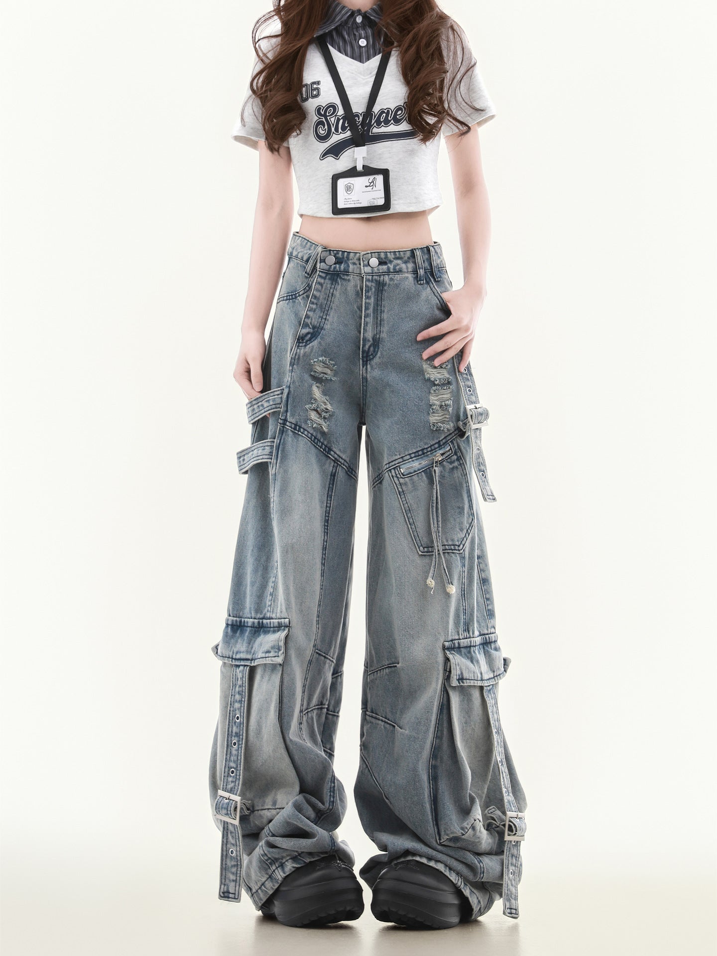 Women's Straight Loose Multi-pocket Cargo Jeans - Image 6