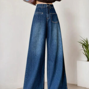 High-waisted Fashionable Wide-leg Flare Jeans For Women